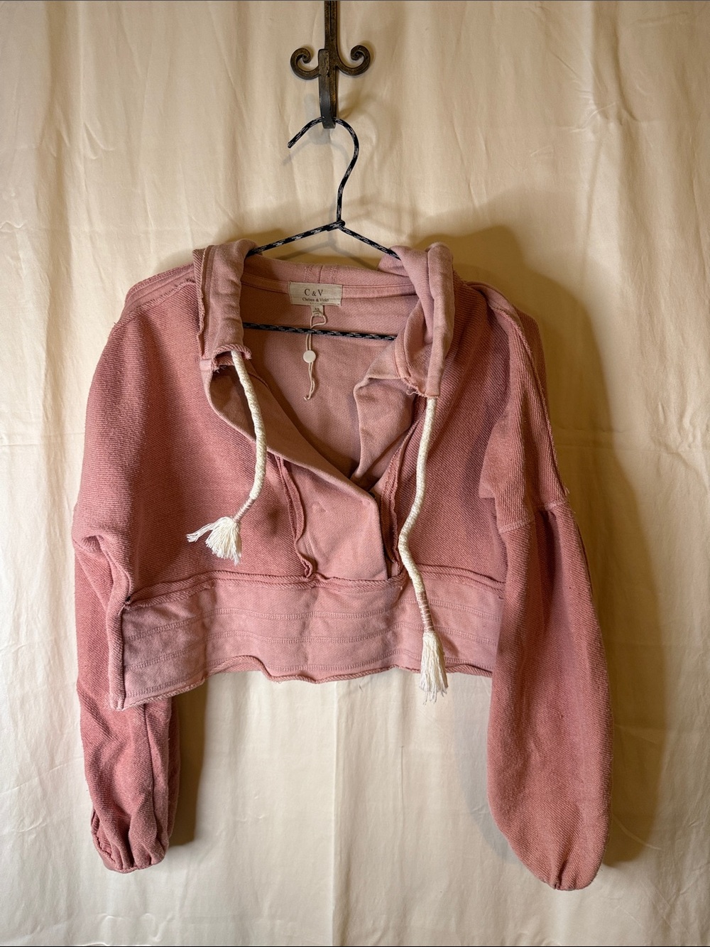 Chelsea & Violet Dusty Rose Cropped Hoodie with Drawstring